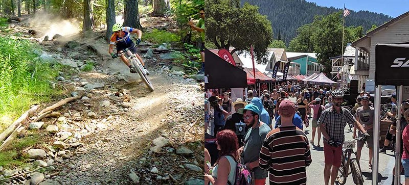 biker on trailer and crowd at festival